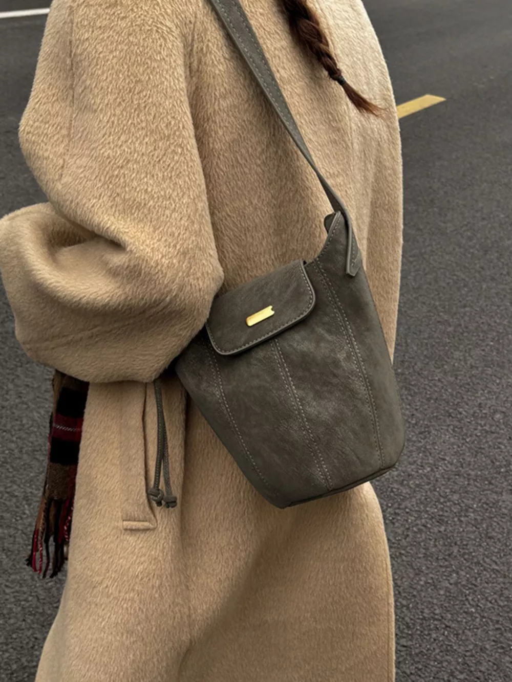 Vintage Suede Bucket Shoulder Bag