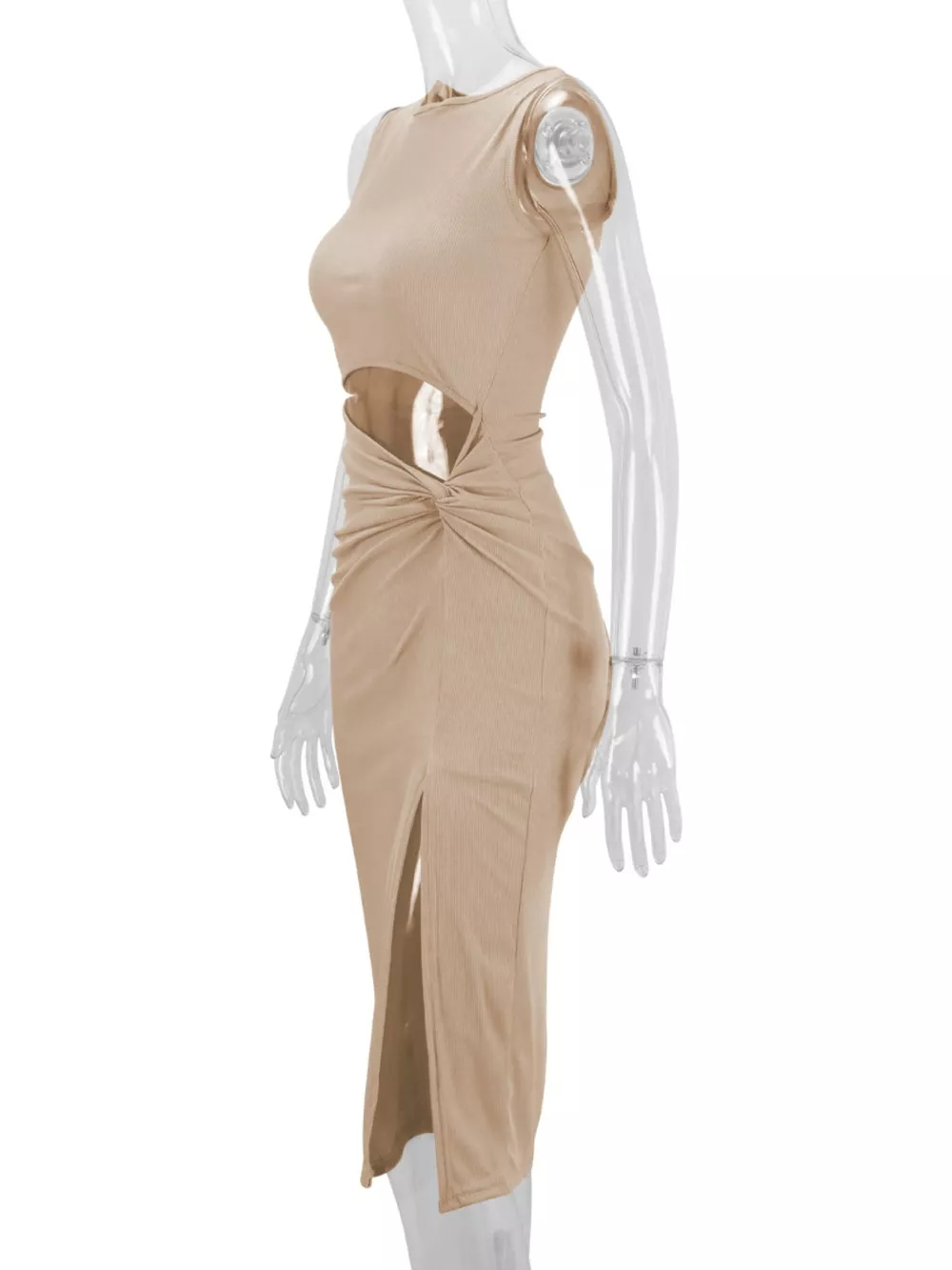 Sleeveless Cut-Out Ruched High-Slit Bodycon Dress, image 54