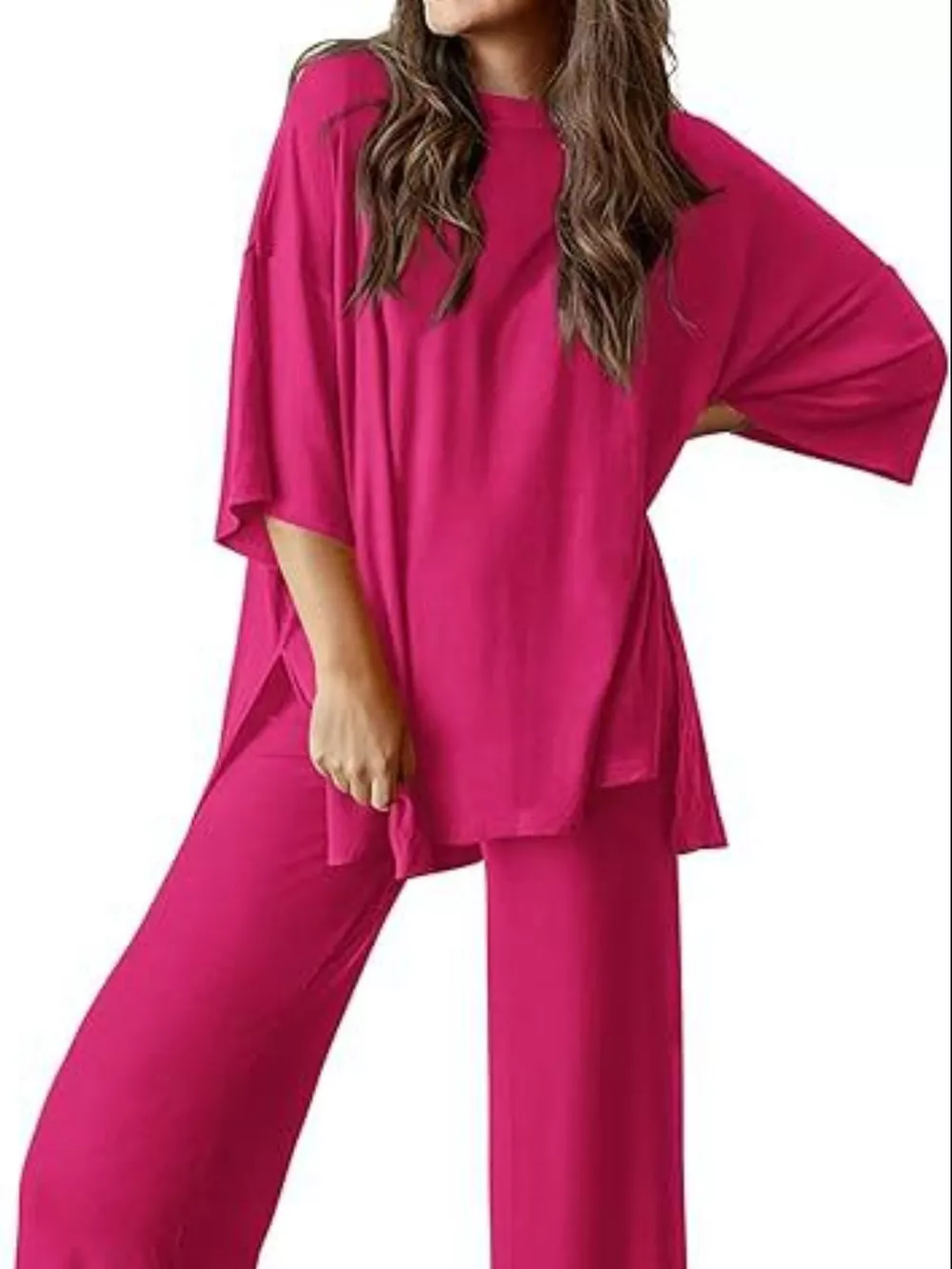 Slit Round Neck Top and Pants Set, image 16