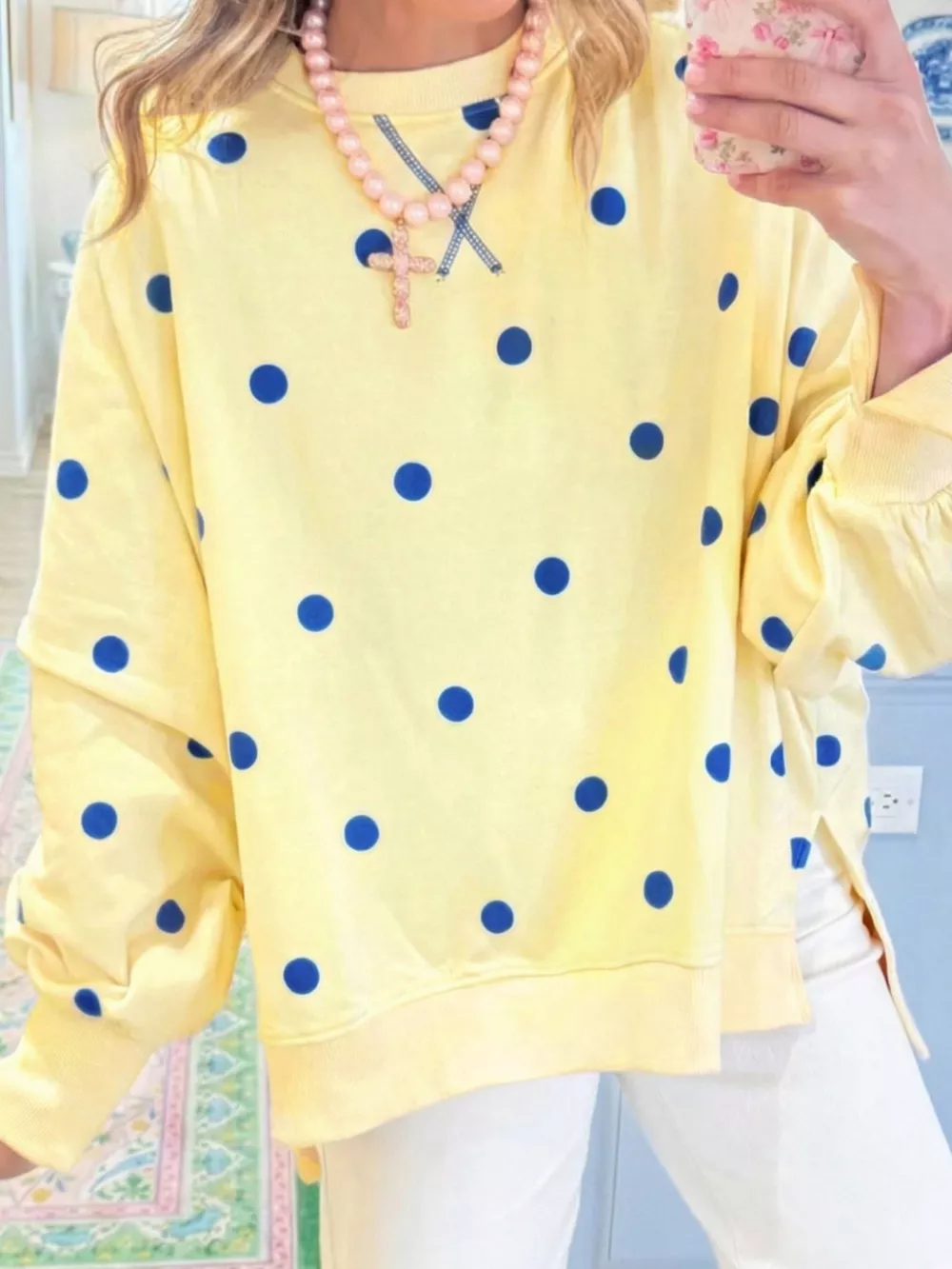 Side Slit Polka Dot Oversized Sweatshirt, image 4