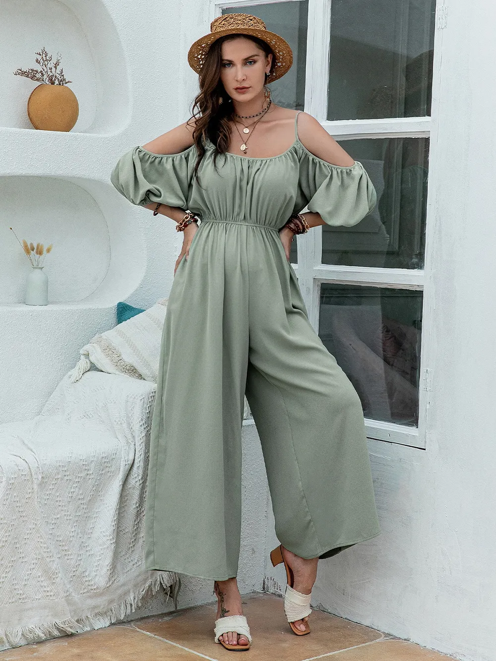 Spaghetti Strap Wide Leg Jumpsuit, image 2