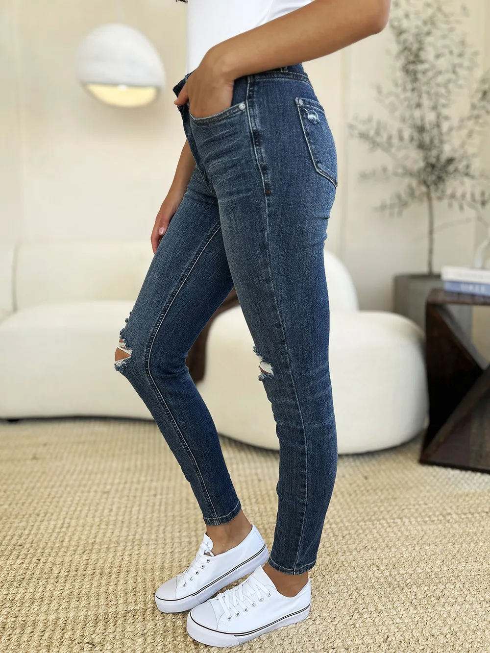 Full Size Mid Waist Distressed Slim Jeans, image 7
