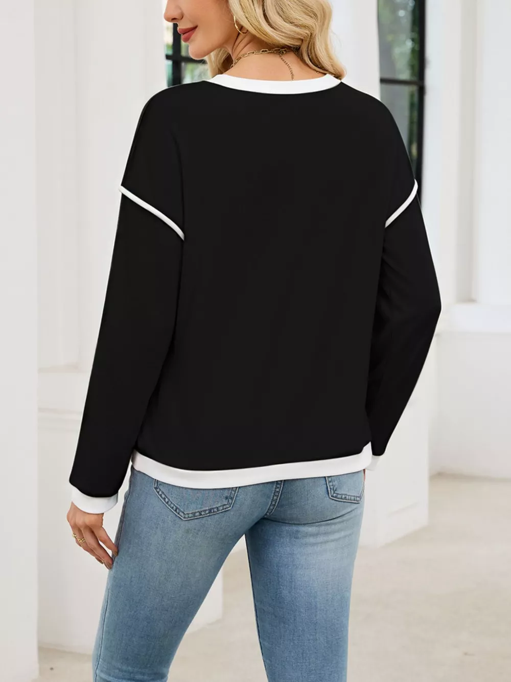 Contrast Trim Long Sleeve Sweatshirt, image 5
