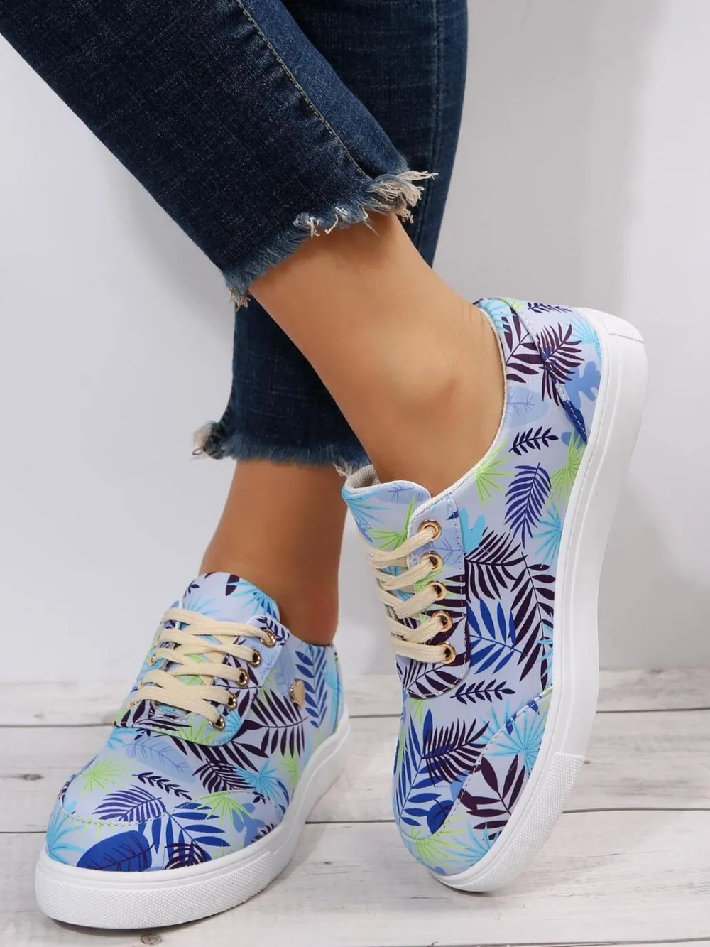Tropical Leaf Print Canvas Sneakers, image 4