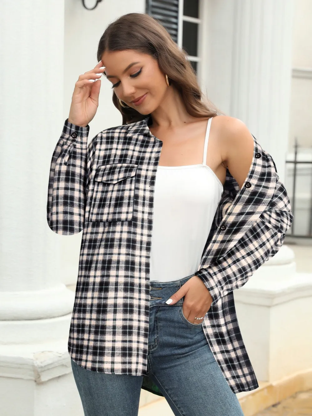 Full Size Plaid Button Up Pocketed Shirt, image 5