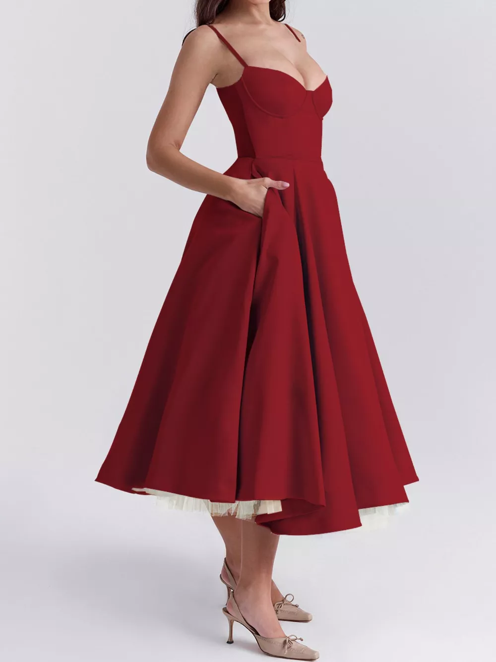 Sweetheart Neck A-Line Midi Dress, image 14