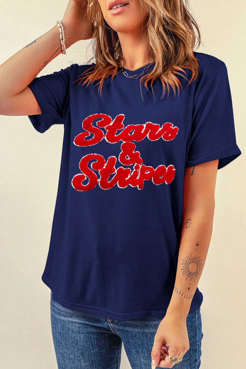 Letter Round Neck Short Sleeve T-Shirt, image 4