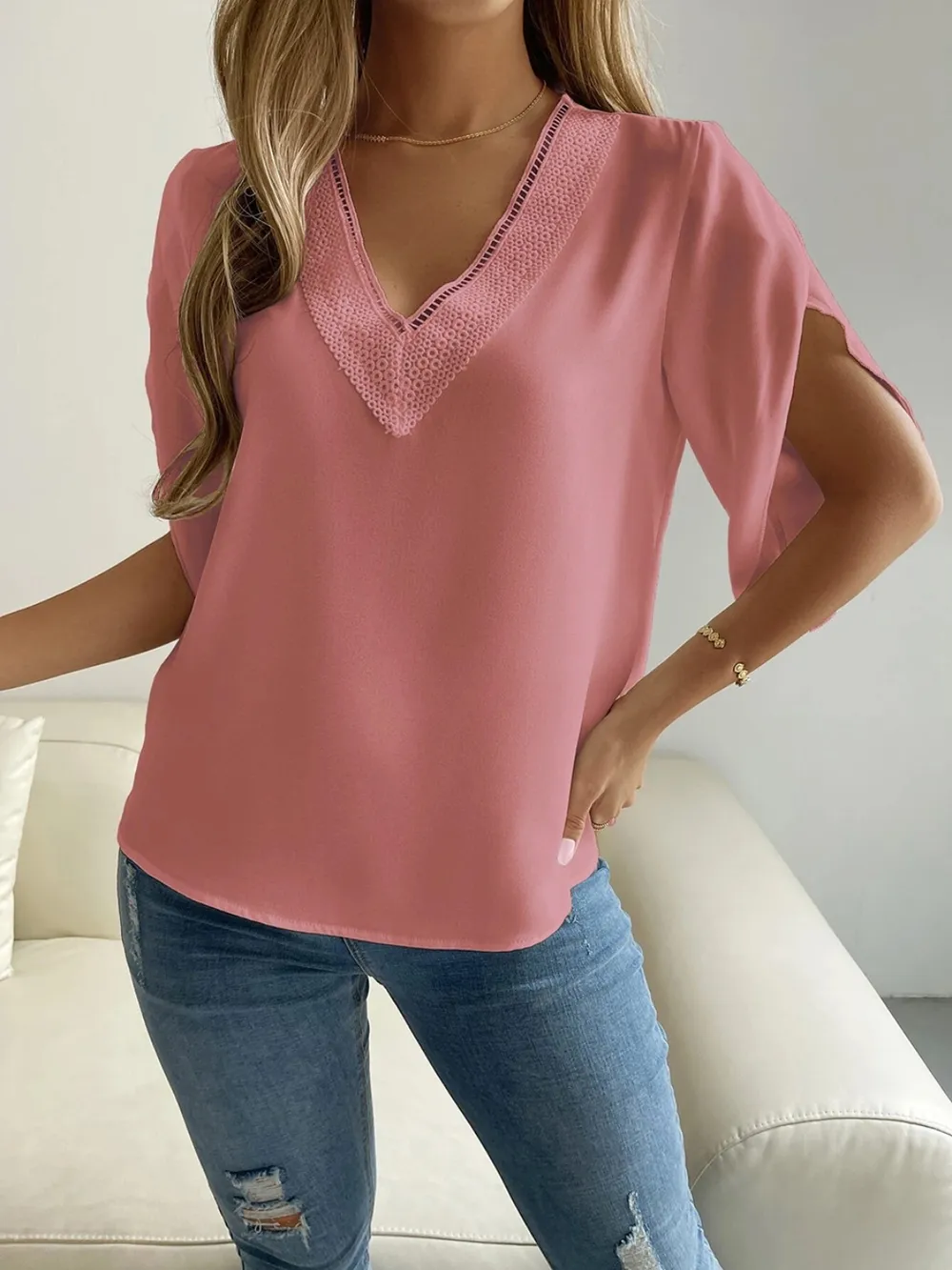 V-Neck Short Sleeve Blouse, image 10