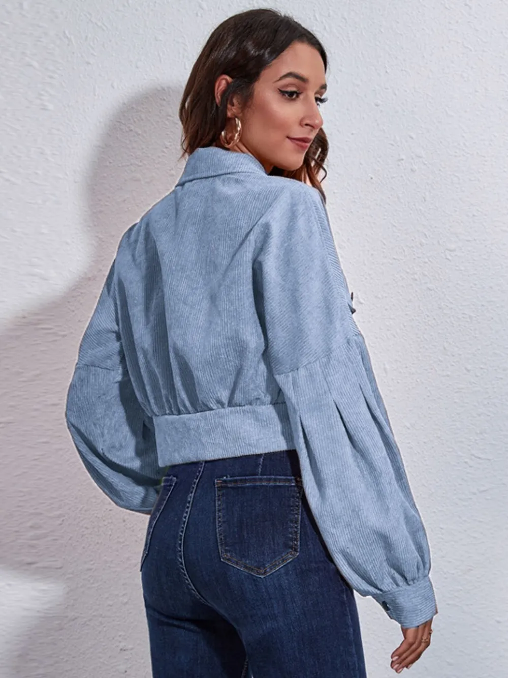 Button Down Collared Neck Cropped Jacket, image 3