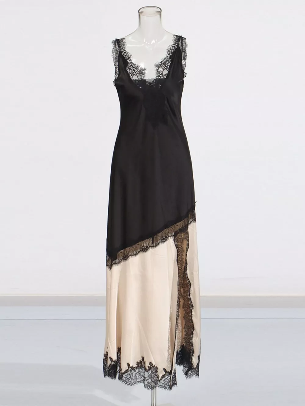 Lace Trimmed Two-Tone Slip Dress, image 3