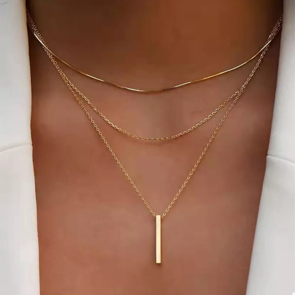 Three Layered Bar Pendant Necklace