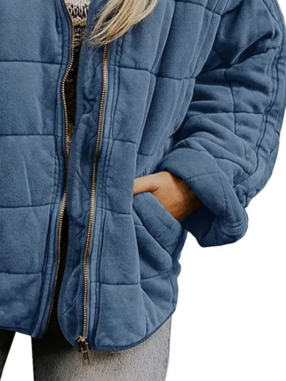 Full Size Zip Up Quilted Bomber Jacket Plus Size, image 5