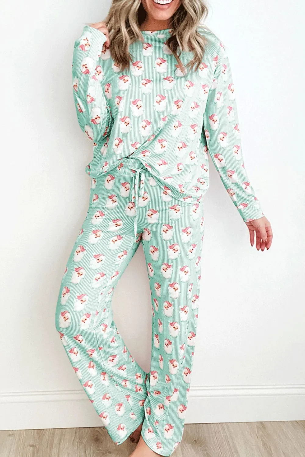 Santa Print Long Sleeve Top and Pants Lounge Set, image 13