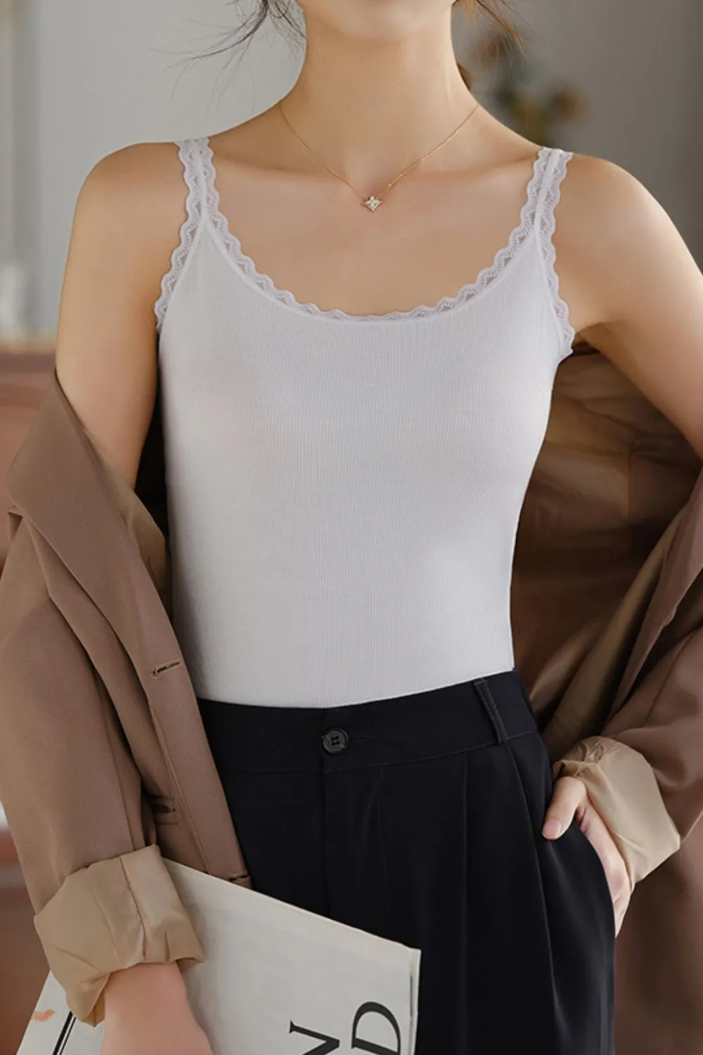Lace Trim Scoop Neck Cami Top, image 7