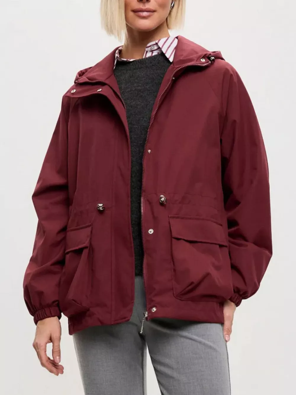 Drawstring Waist Hooded Windbreaker Outerwear, image 13