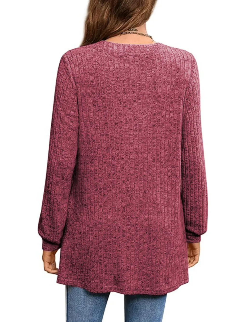 Ribbed Notched Long Sleeve T-Shirt, image 11