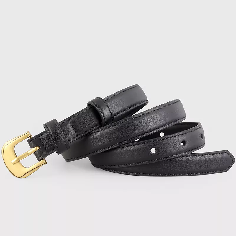 Leather Belt with Golden Buckle