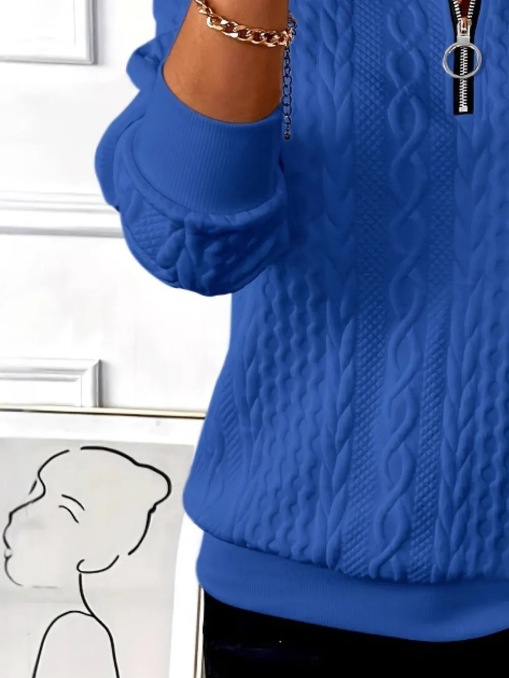 Texture Half Zip Long Sleeve Sweatshirt, image 12