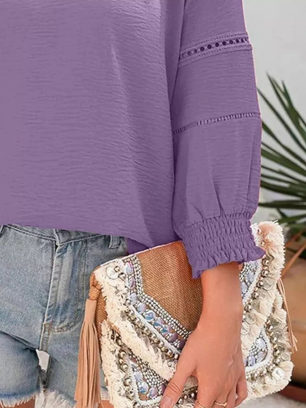 Solid Color Smocked Long Sleeve Blouse, image 33