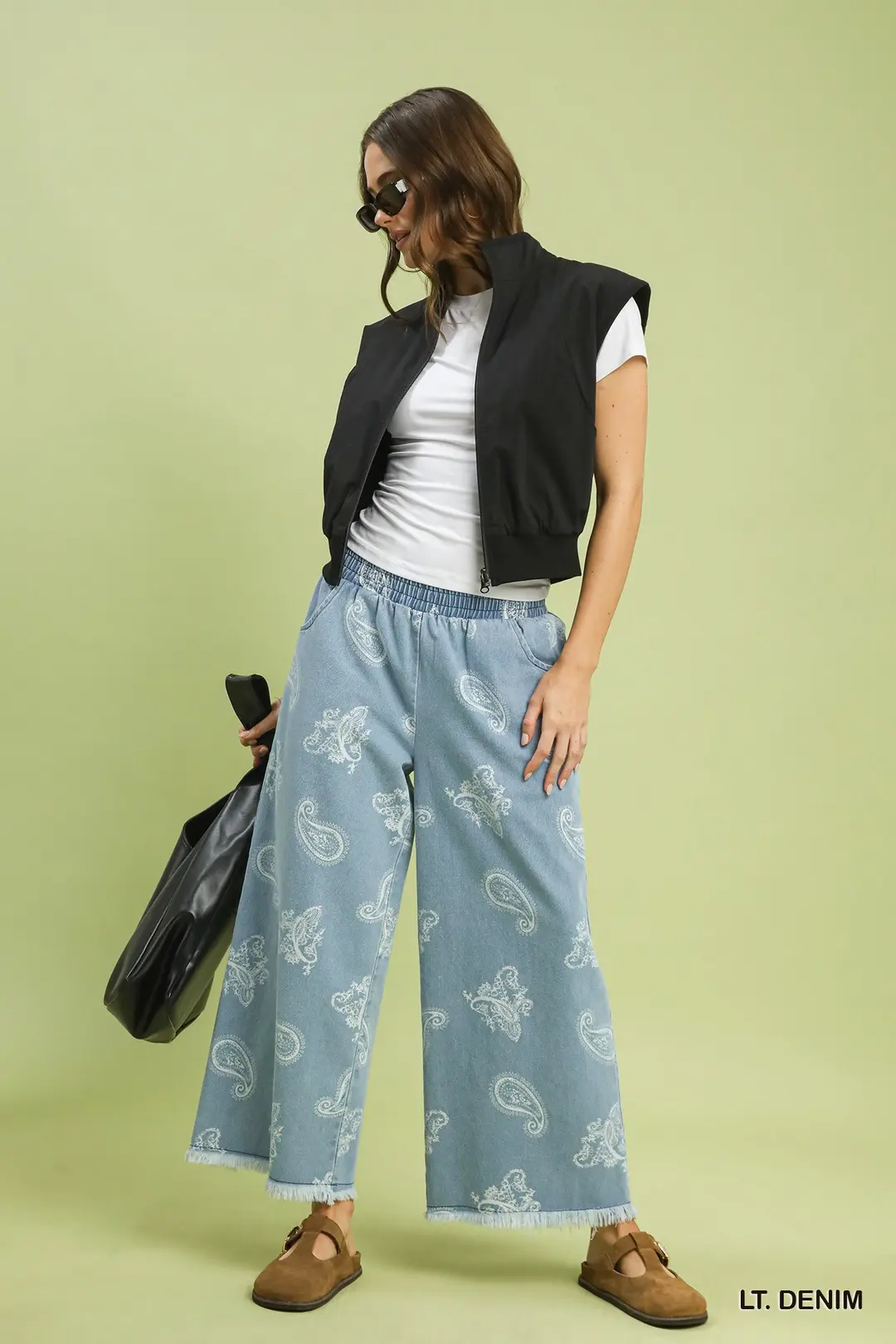 Denim Paisley Wide-Leg Pants, image 5