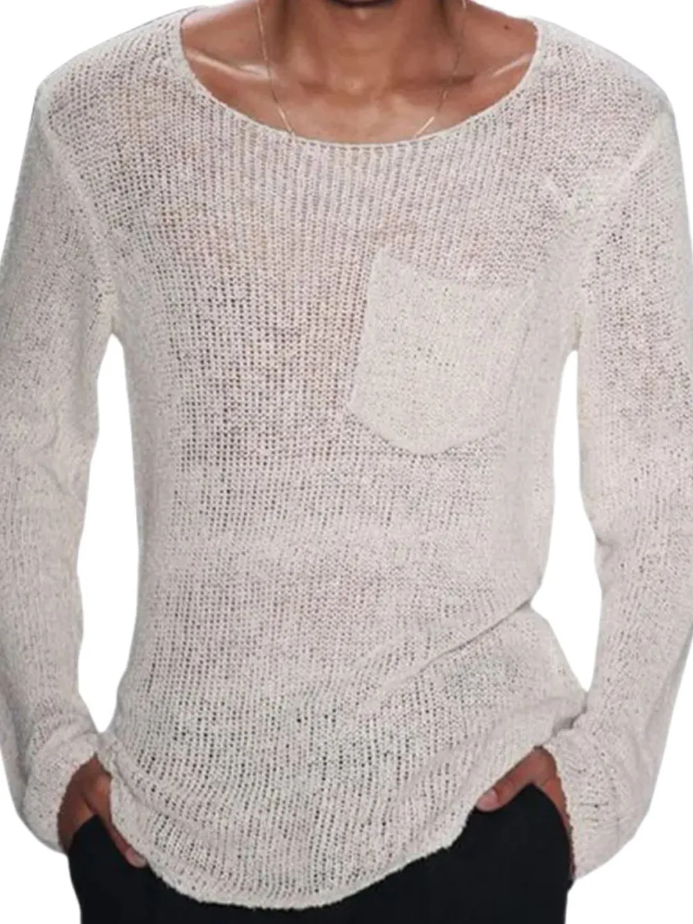 Men's Plus Size Round Neck Long Sleeve Knit T-Shirt, image 5