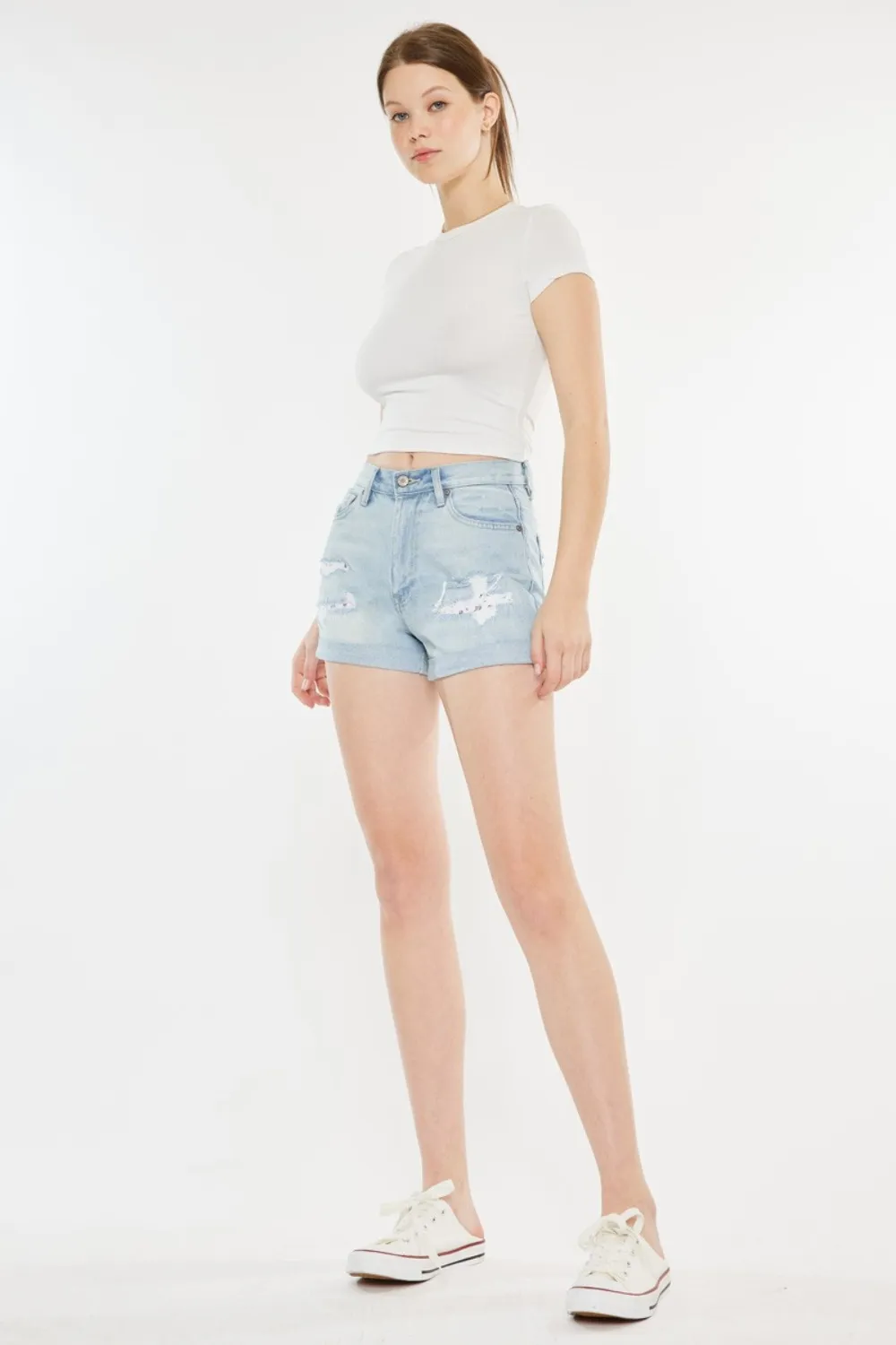 High Rise Repaired Mom Denim Shorts, image 3