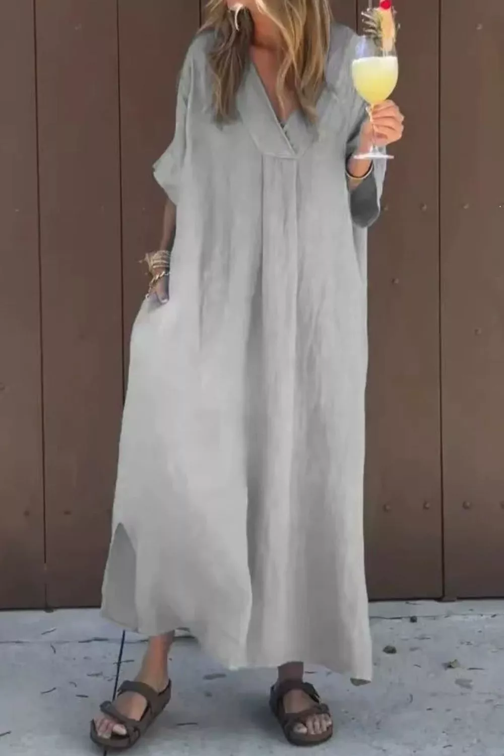 Full Size V-Neck Maxi Dress with Flowy Silhouette Plus Size, image 6