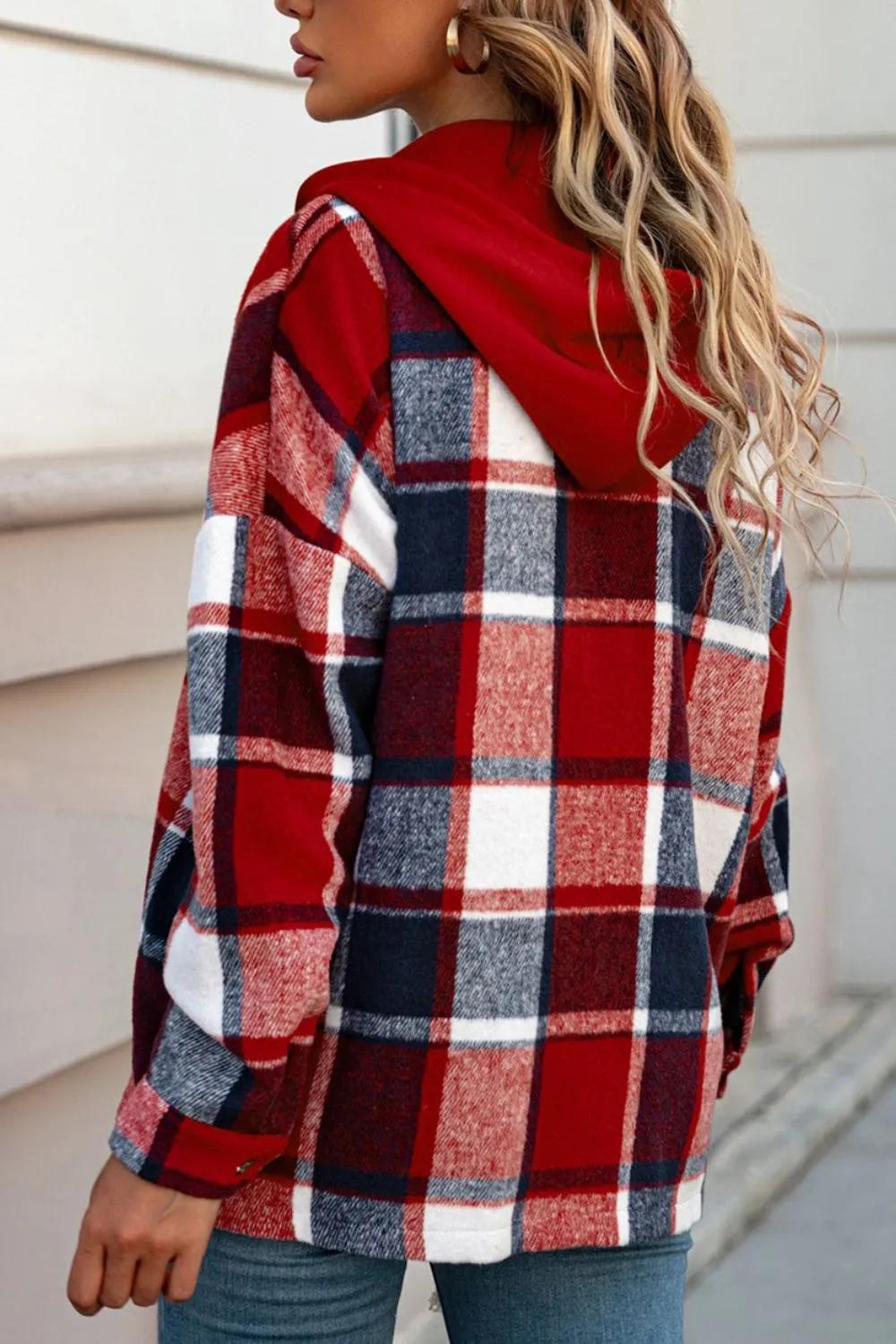 Plaid Button Up Hooded Shacket, image 10