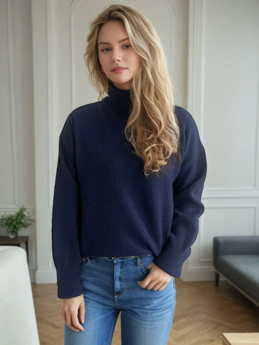 Turtleneck Dropped Shoulder Long Sleeve Sweater, image 4