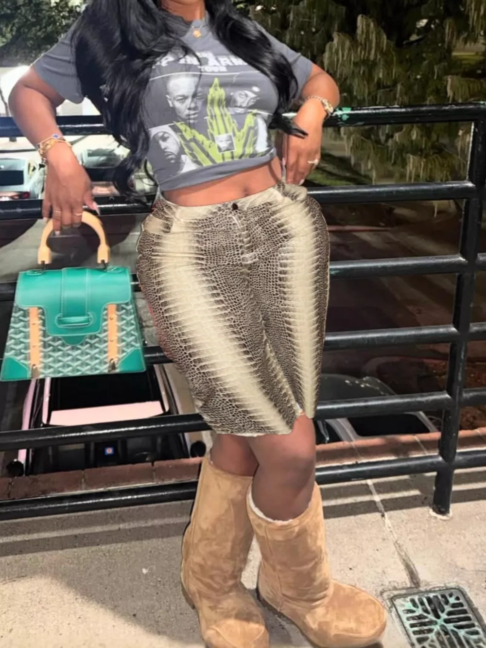 Snake Print High-Waisted Capris, image 2