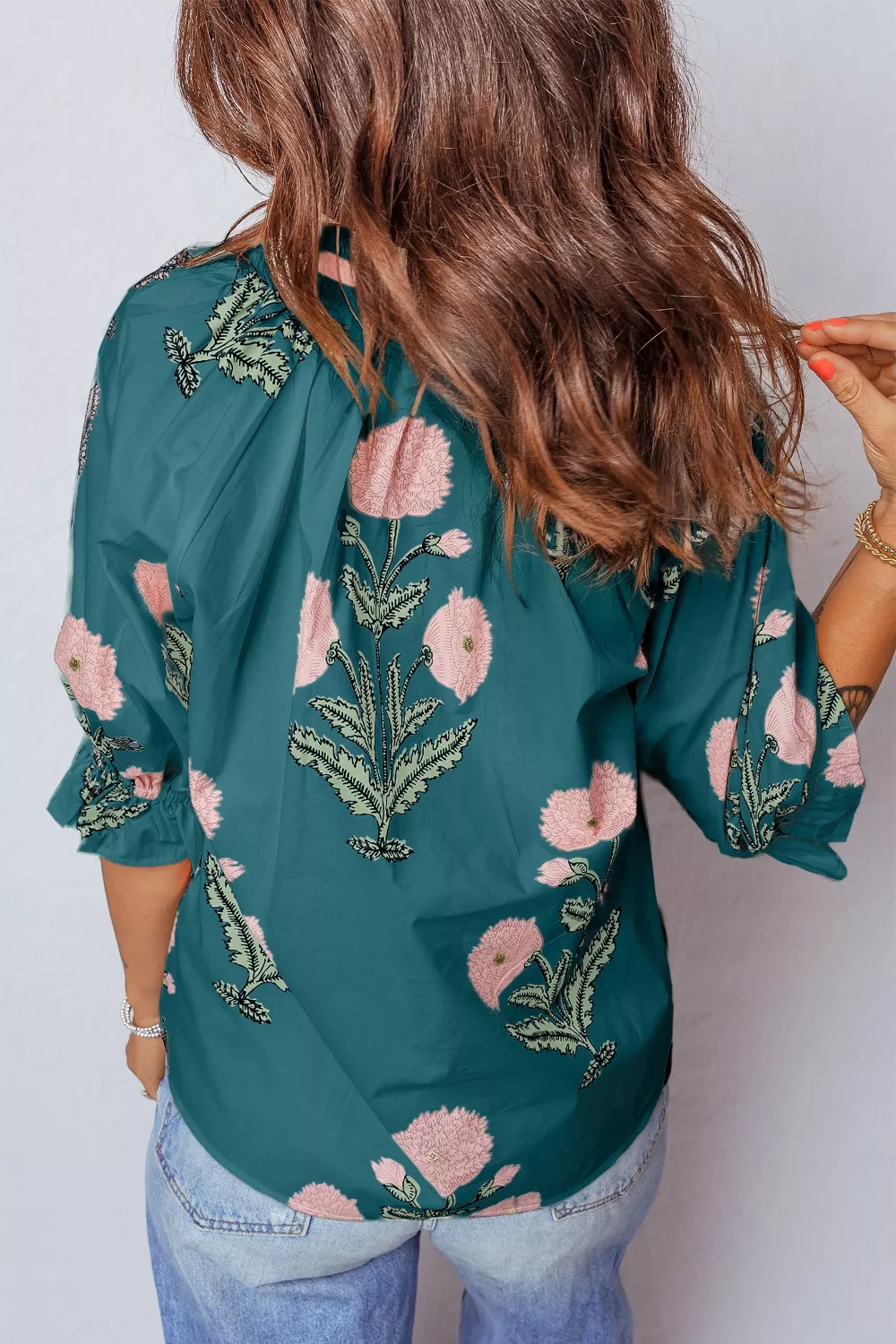 Floral Embroidered Notched Blouse, image 2
