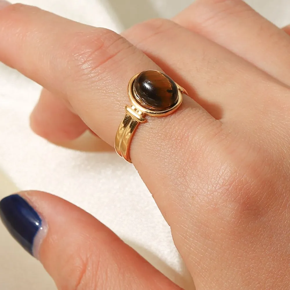 Vintage Natural Stone Gold Plated Adjustable Ring, image 9