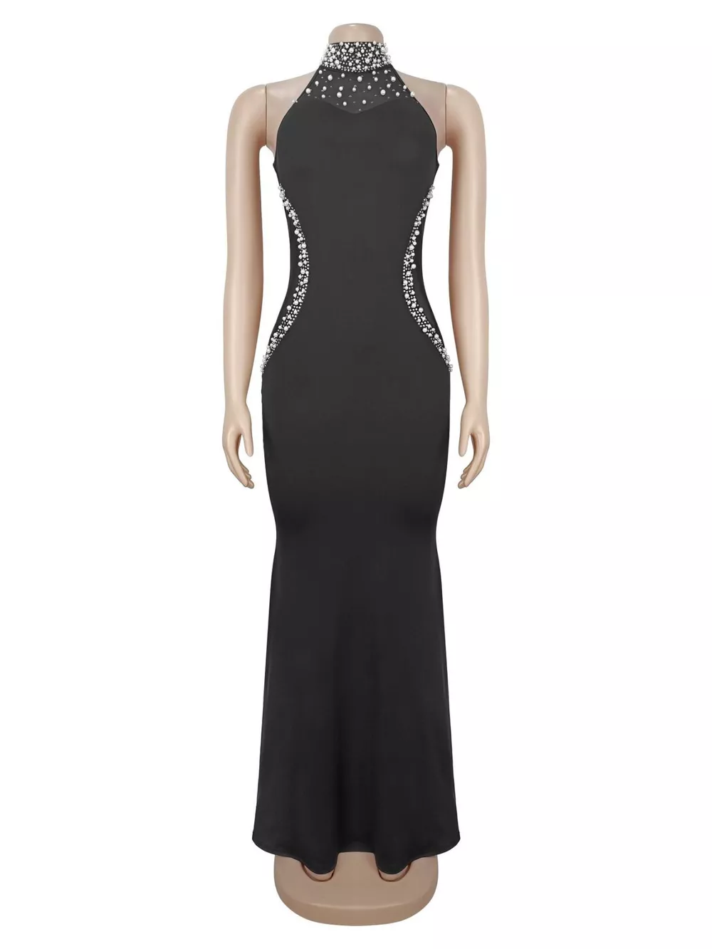 Pearl Detail Rhinestone Sleeveless Maxi Dress, image 9