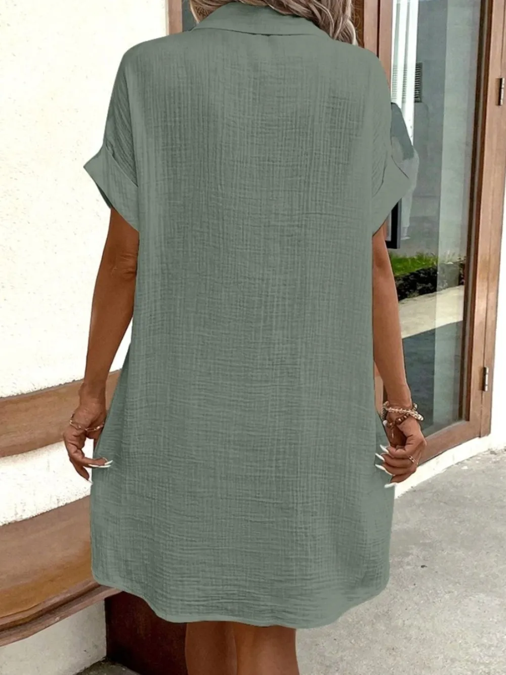 Casual Button Down Shirt Dress with Pockets, image 9