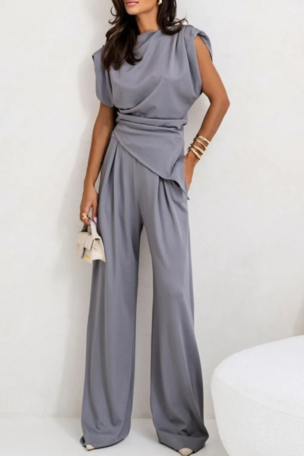Round Neck Top and Pants Set, image 7