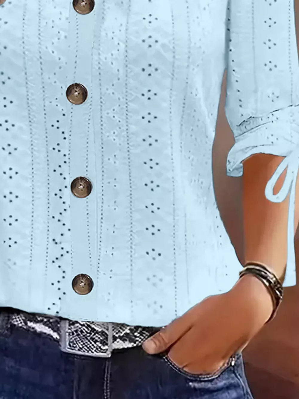 Eyelet Tie-Sleeve Detail Top, image 9