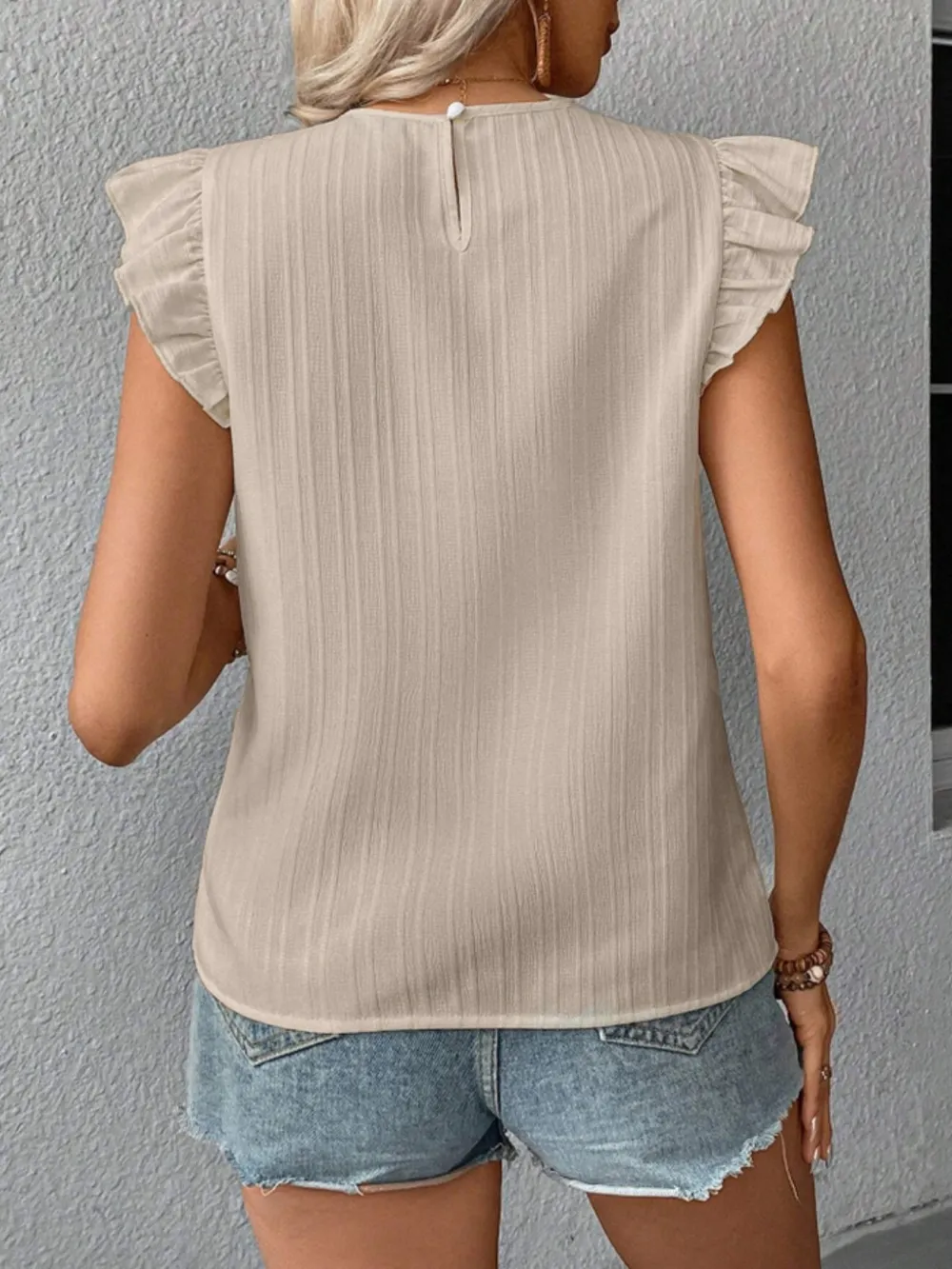 Ruffled Round Neck Cap Sleeve Blouse, image 36
