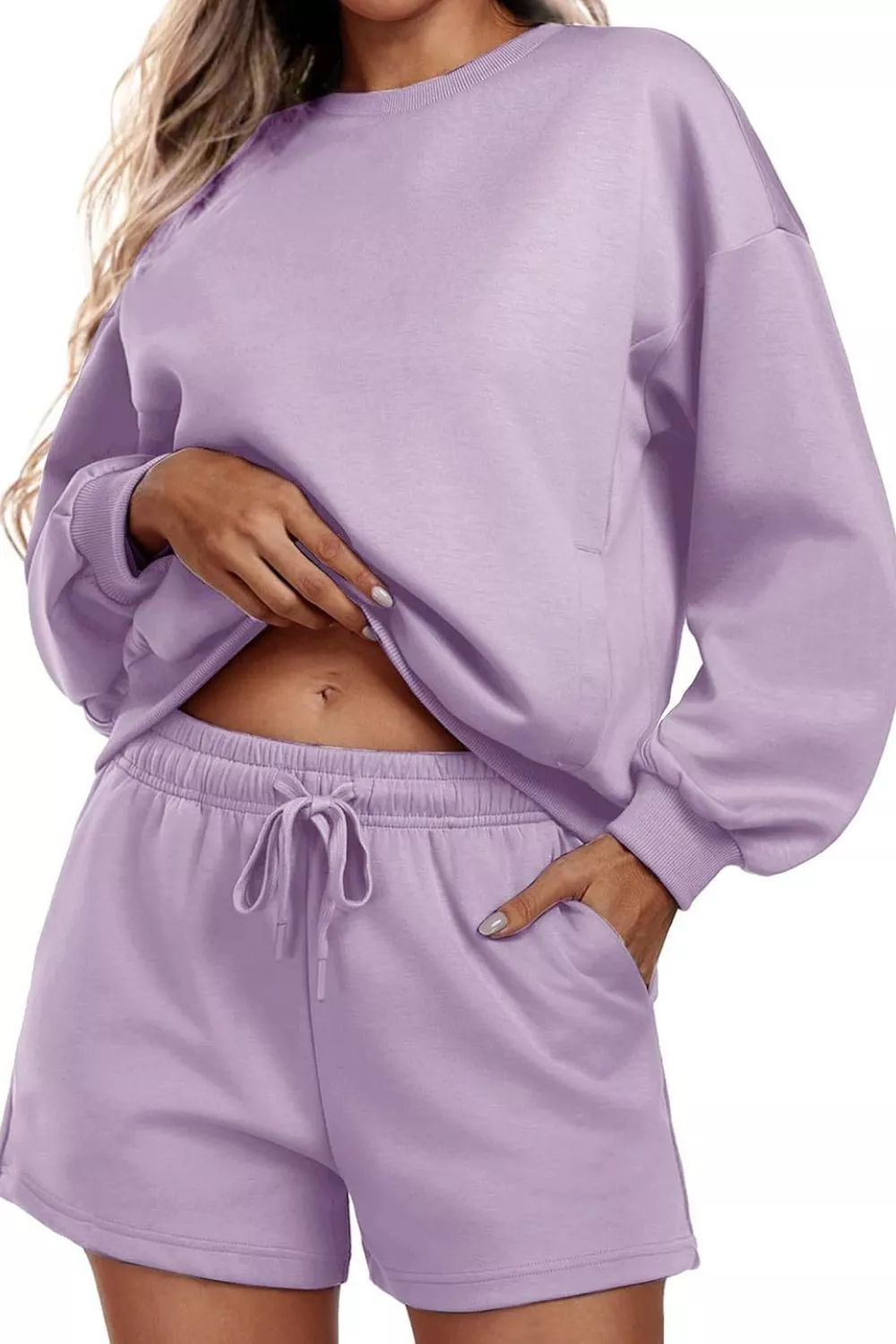 Round Neck Sweatshirt and Shorts Set, image 9