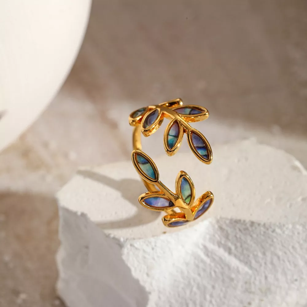 18K Gold-Plated Resin Leaf Bypass Ring, image 4