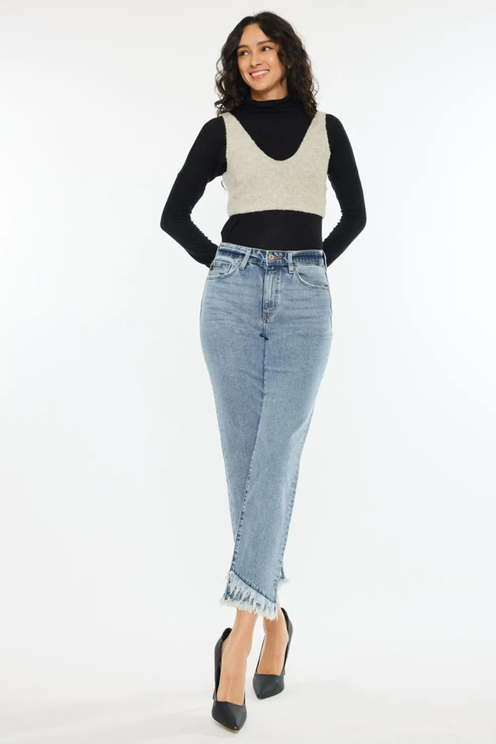 Raw Hem High Rise Straight Jeans, image 4