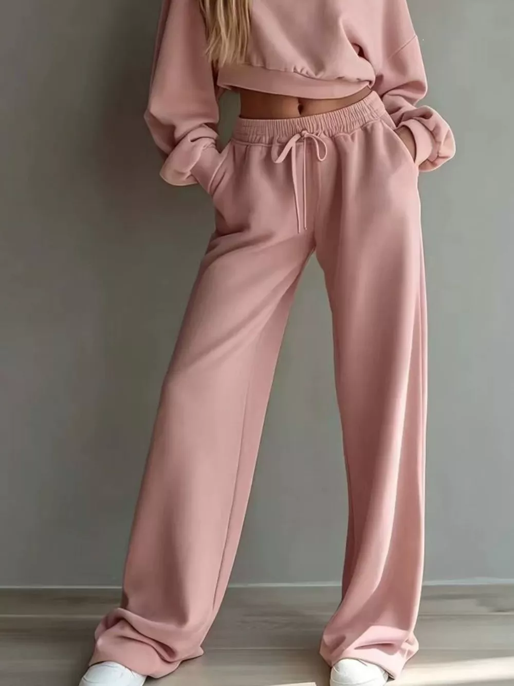 Round Neck Cropped Sweatshirt and Wide-Leg Pants Set, image 10