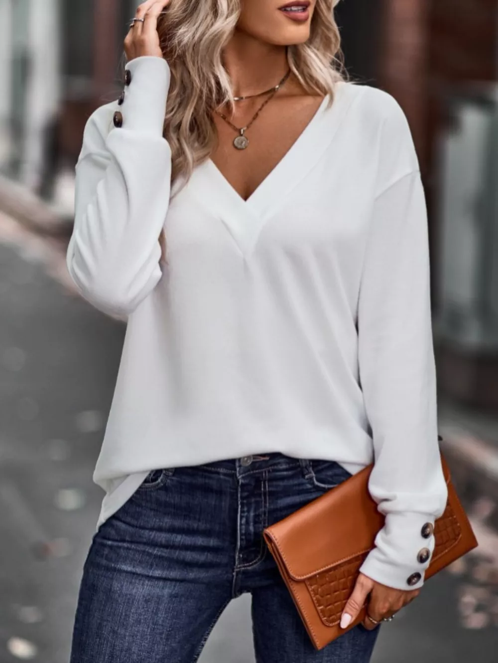 V-Neck Long Sleeve T-Shirt, image 3