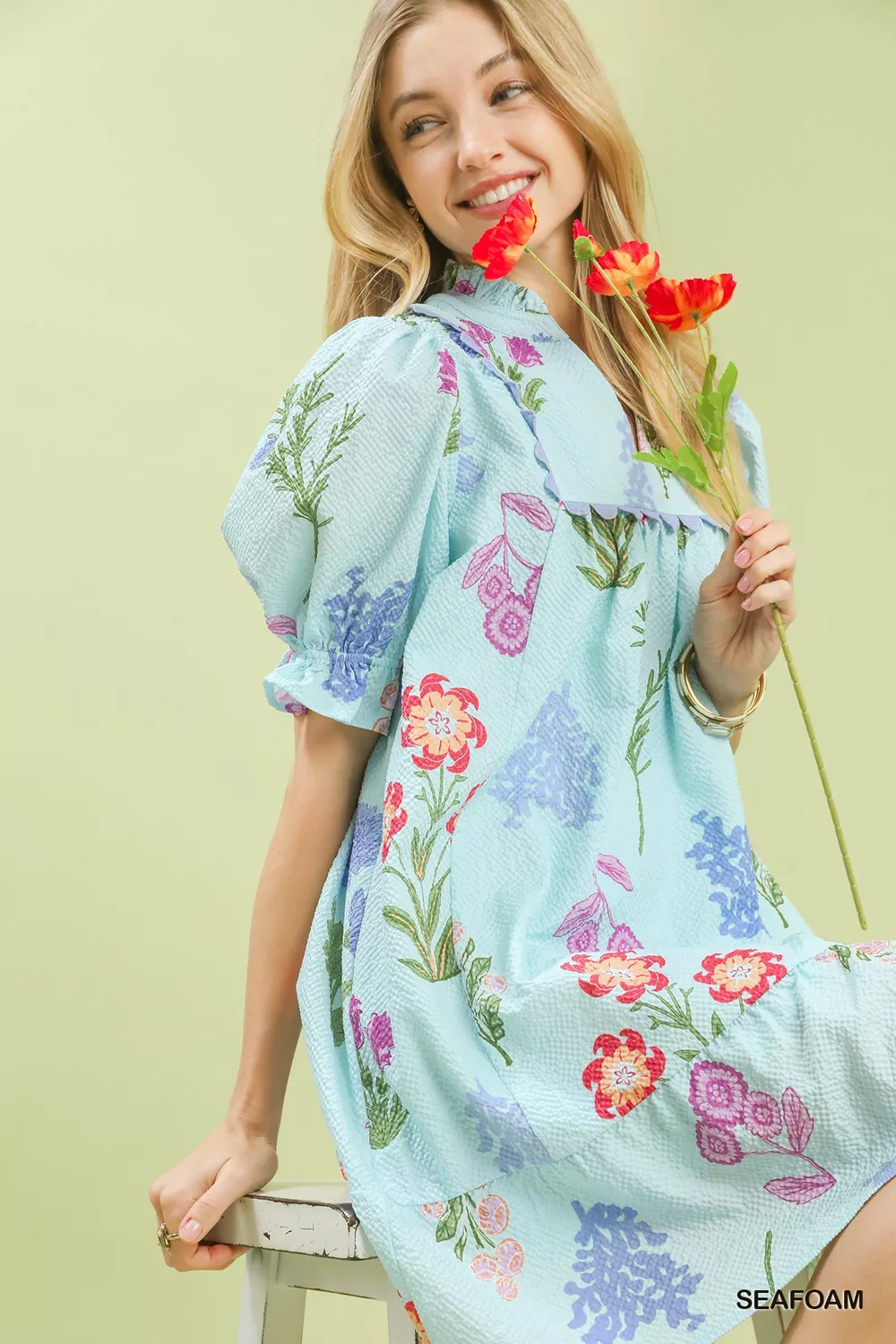 Multi Flower Print V-Neck Dress, image 4
