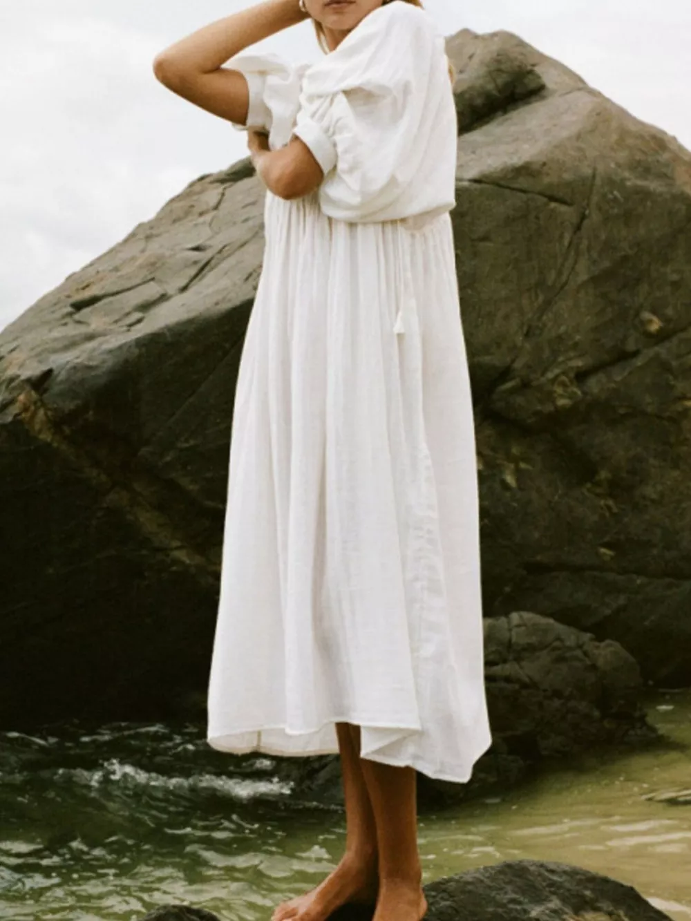 Tie Neck 3/4 Sleeve Midi Dress, image 7