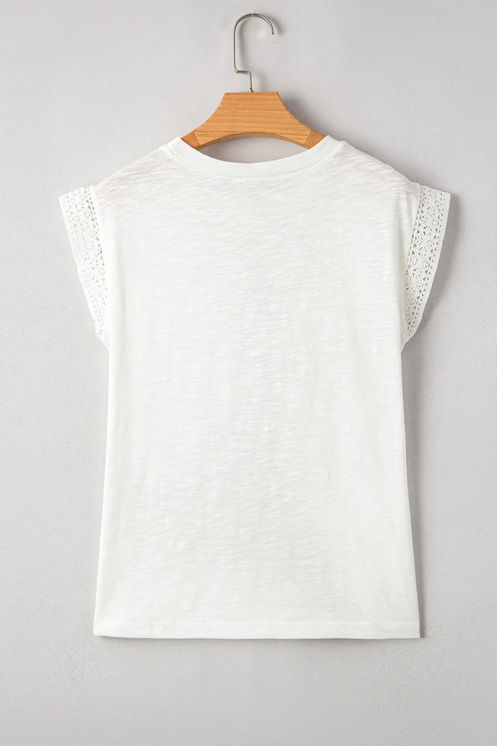 Lace Patchwork Cap Sleeve Round Neck T Shirt, image 7
