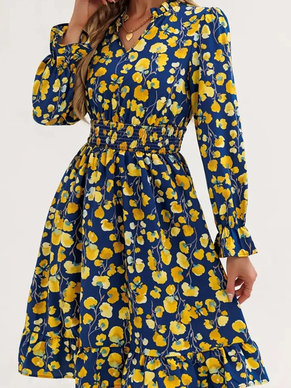 Floral Print Flounce Sleeve Ruffle Hem Dress, image 11