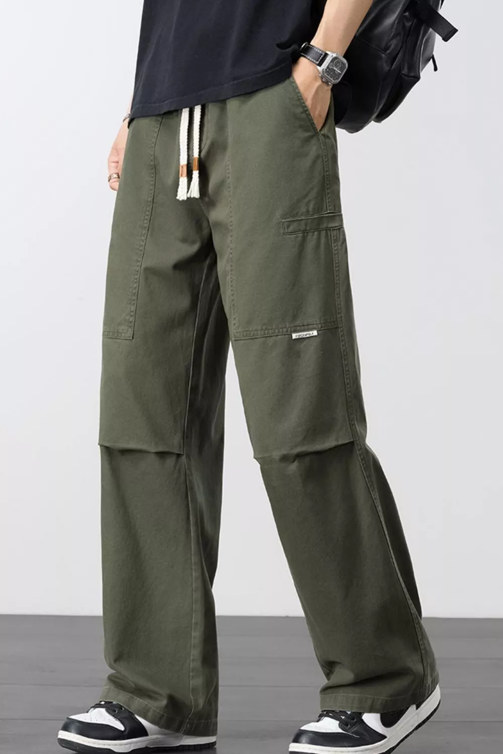 Men's Plus Size Loose Fit Cargo Pants with Drawstring