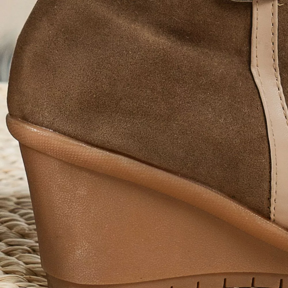 Faux Fur Lined Suede Wedge Boots with Lace-Up Detail, image 12