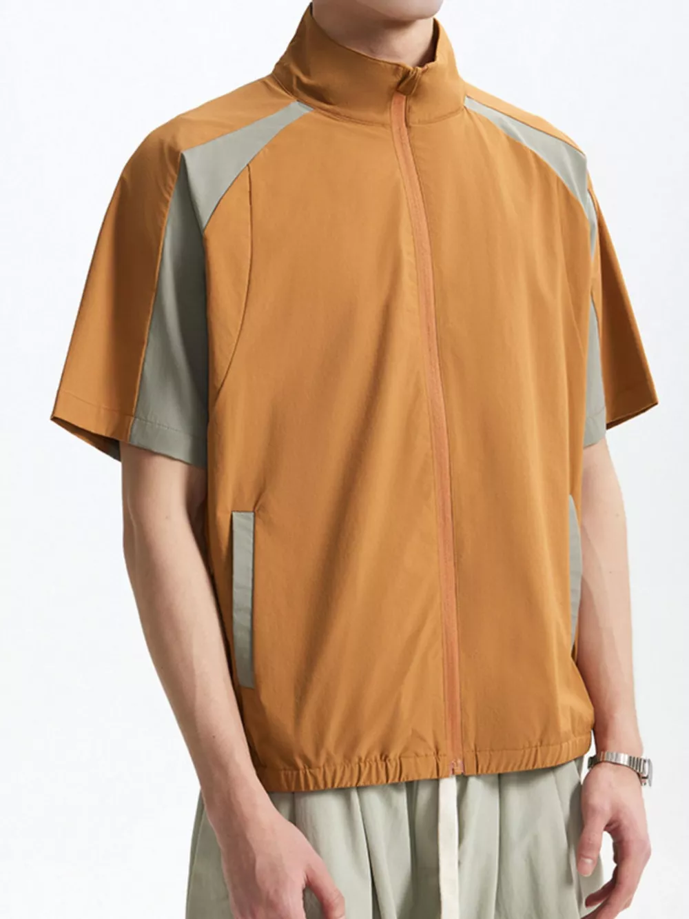 Men's Color Block Zip Up Short Sleeve Jacket, image 4