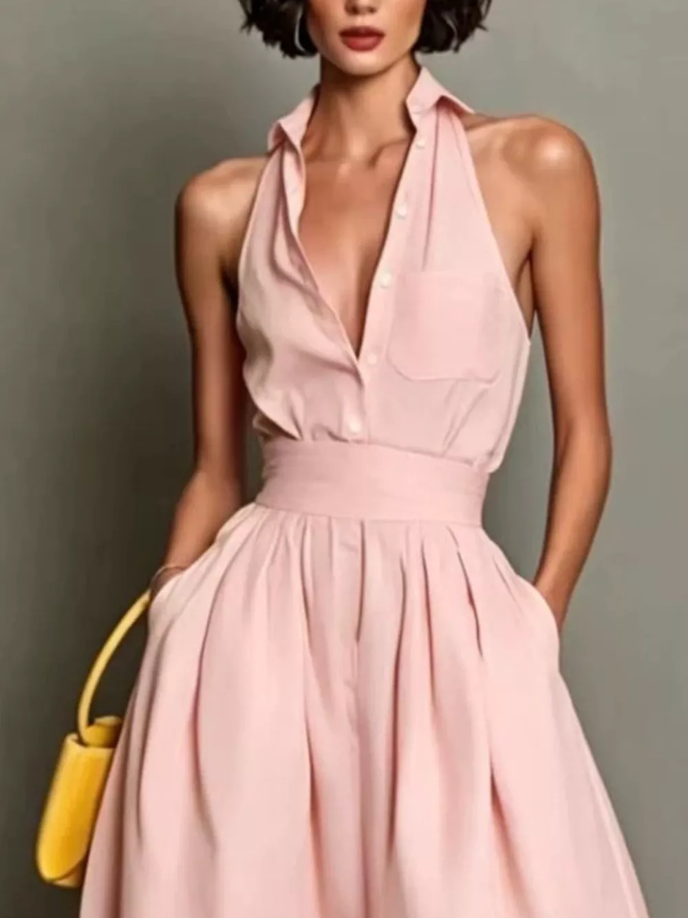 Sleeveless Collared A-Line Midi Dress, image 5